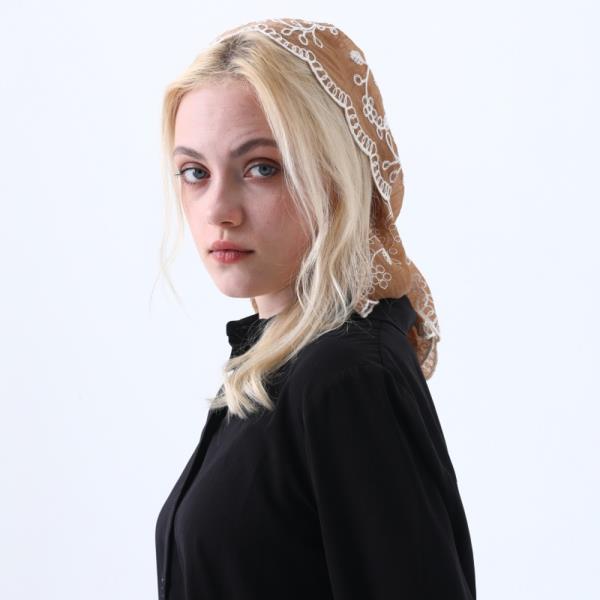 Floral Embroidered Triangle Head Scarf Lightweight