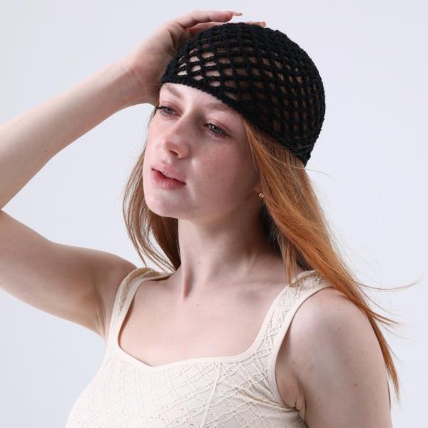 VINTAGE HOLLOW OUT CROCHET MESH BEANIE RETRO KNIT HEAD WRAP