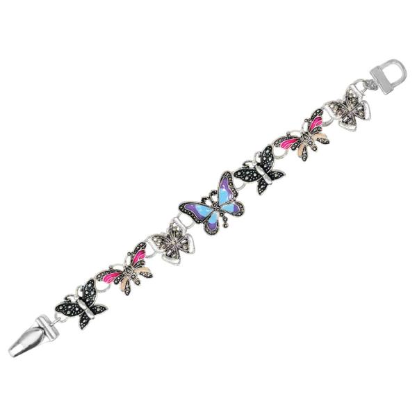 Multi Color Butterfly Charm Link Bracelet