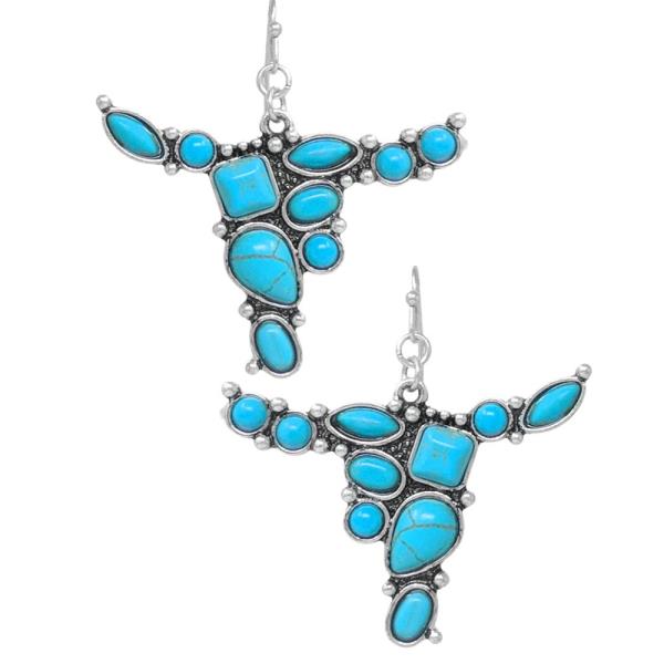 Western Steer Head with Semi Stone Earring