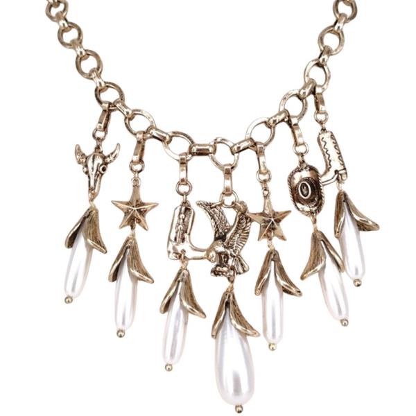 Pearl Multi Charm Statement Necklace