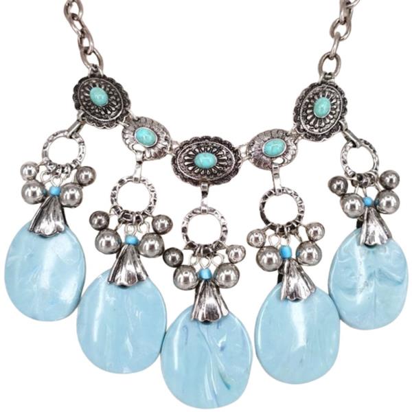 Crystal Stone Teardrop Statement Necklace