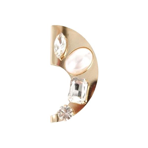METAL PEARL RHINESTONE HALF MOON BROOCH