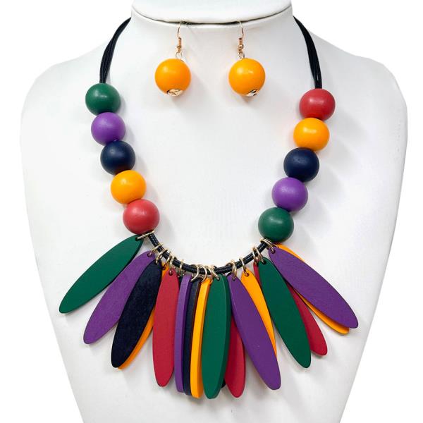 Multi Color Spike Statement Necklace Earring Set