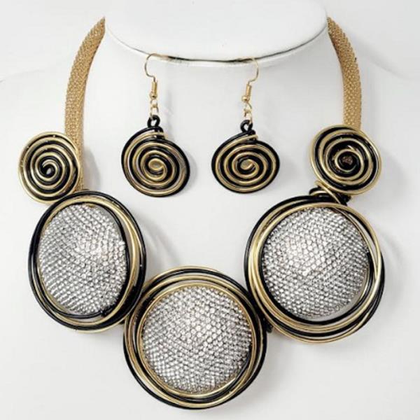 Metal Disc Statement Necklace Earring Set