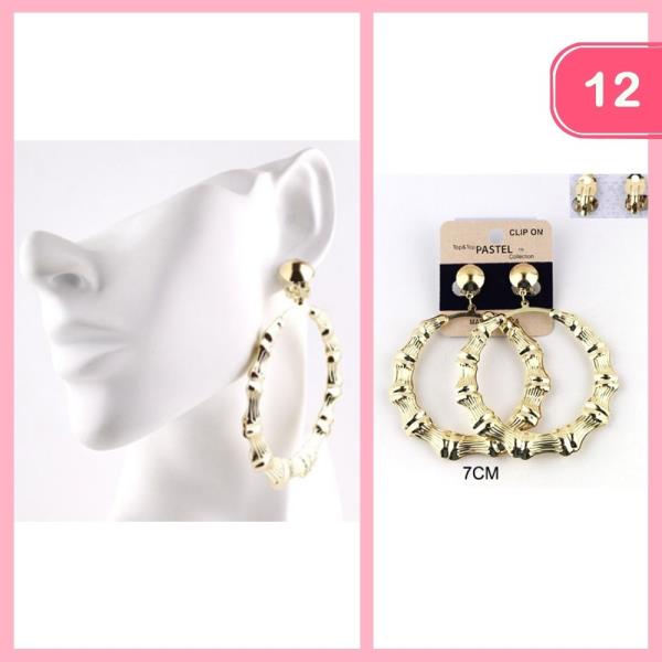 Bamboo Hoop Clip on Earrings (12 Units)