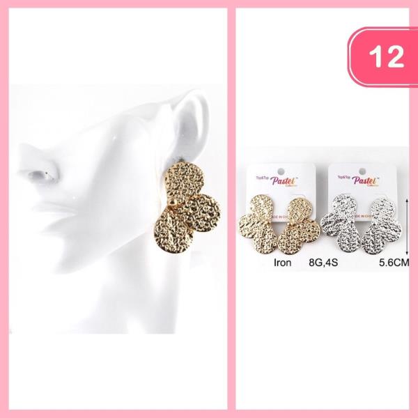 Hammered Half Flower Post Drop Earring (12 Units)
