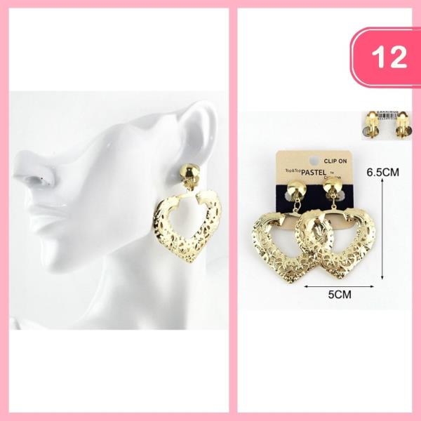 Heart Drop Hoop Earrings (12 Units)