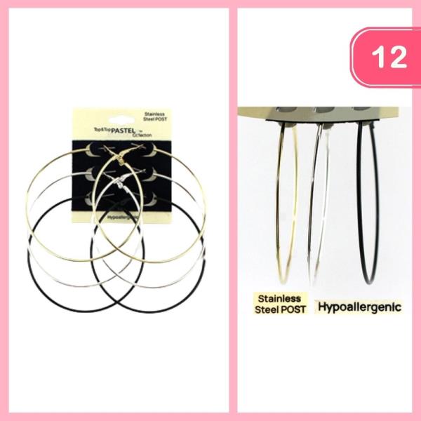 Stainless Steel Hoop Earring Set (12 Units)