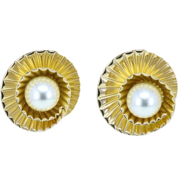 Pearl Metal Round Stud Earring