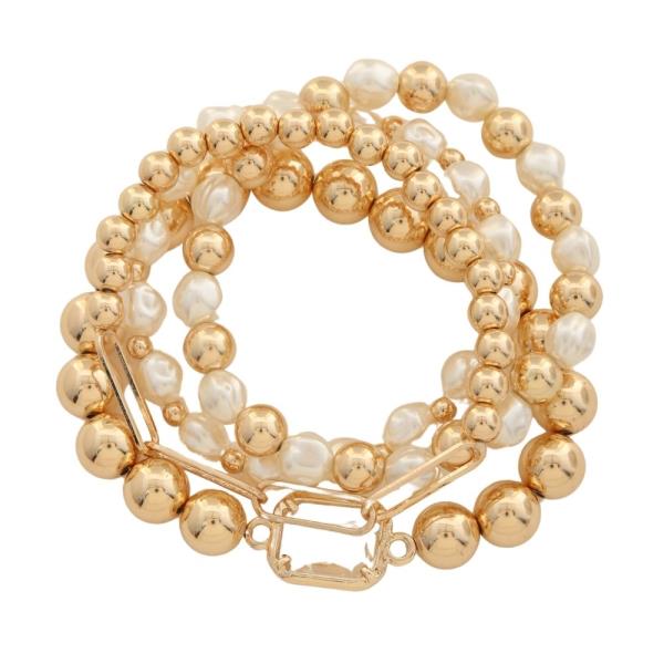 Pearl Multi Strand Stretch Bracelet Set