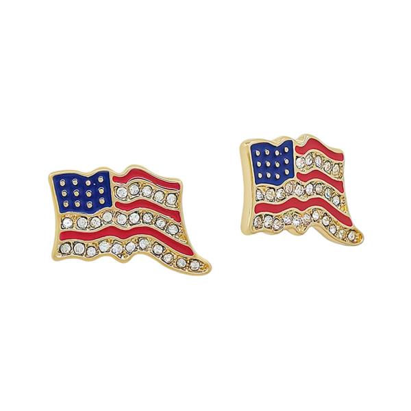 Epoxy Color and Pave American Flag Metal Stud