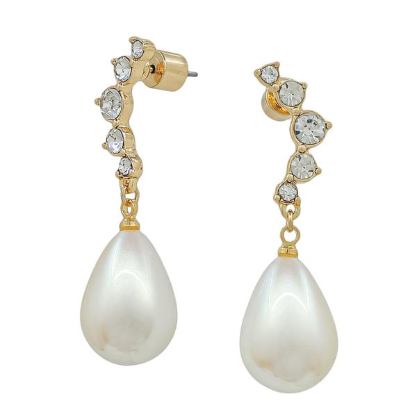 Angel Wing Pave Stud Teardrop Pearl Drop Earrings