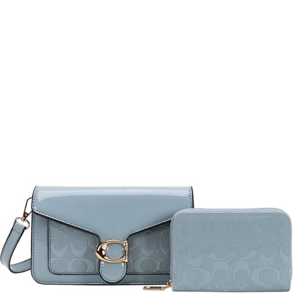 Faux Leather Monogram Crossbody Bag Wallet Set