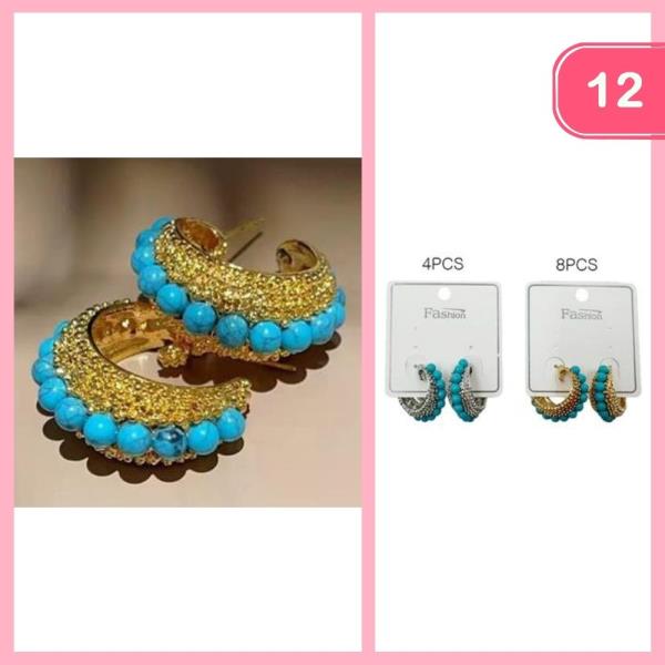 Metal Stone Hoop Earring (12 Units)