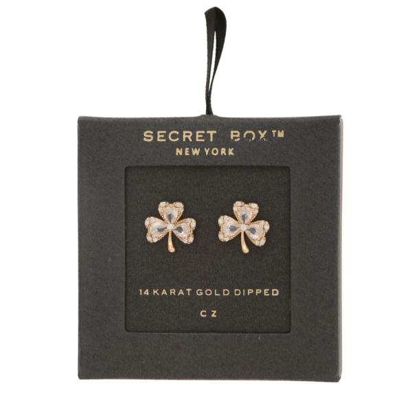 SECRET BOX 14K Gold Dipped CZ Flower Earring