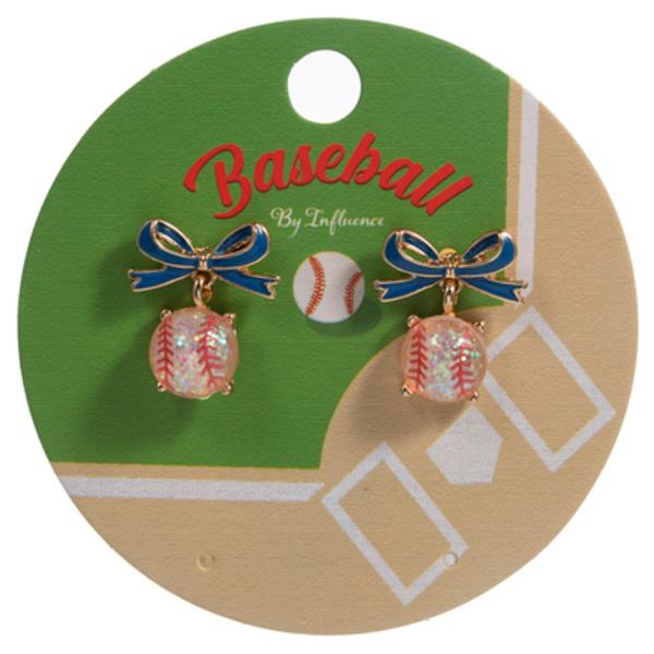 Bow W Baseball Stone Hypoallergenic Earring