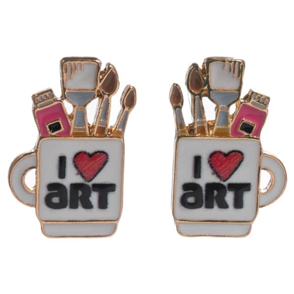Brush Cup W I Love Art Titanium Post Earring