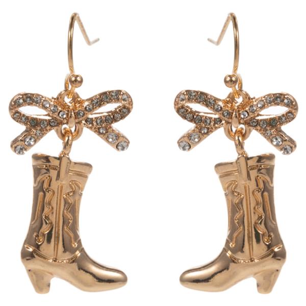 Boots Metal W Rhinestone Pave Bow Brass Earring