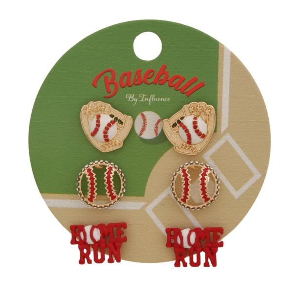 Baseball Shaped Enameled Icons Earring 3 Set