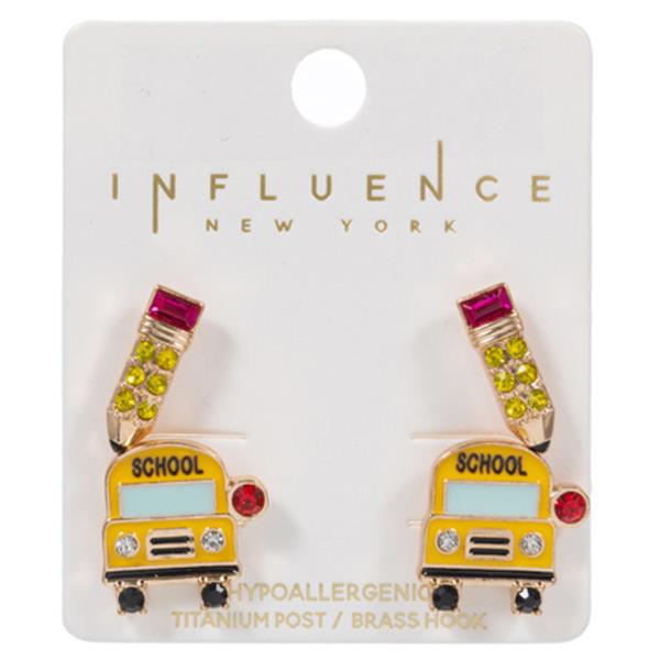 School Bus W Enameled Pencil Set Earring