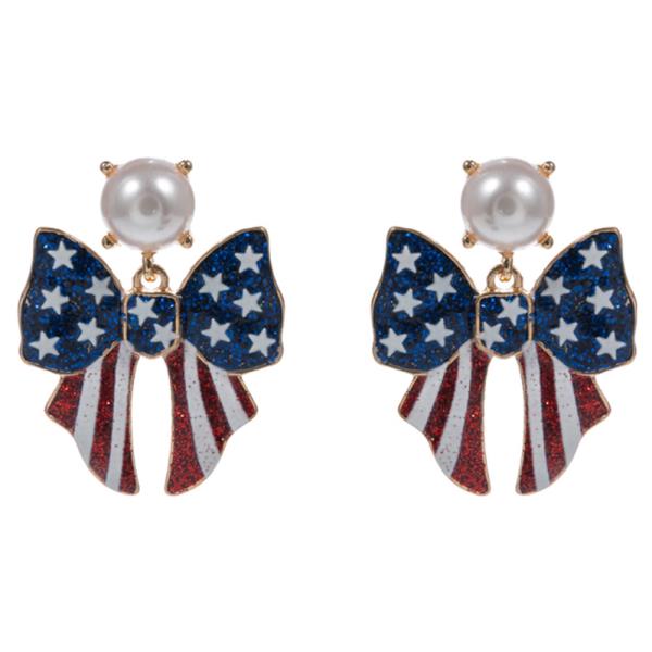 H Bow Shaped Enamel W American Flag Earring