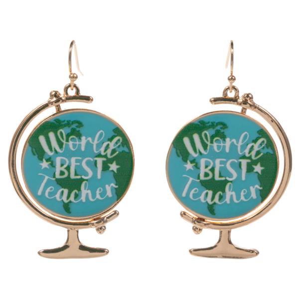 Globe Enamel W World Best Teacher Earring