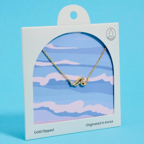 WAVE W/ CZ PAVED METAL W/ GOLD-DIPPED PENDANT NECKLACE