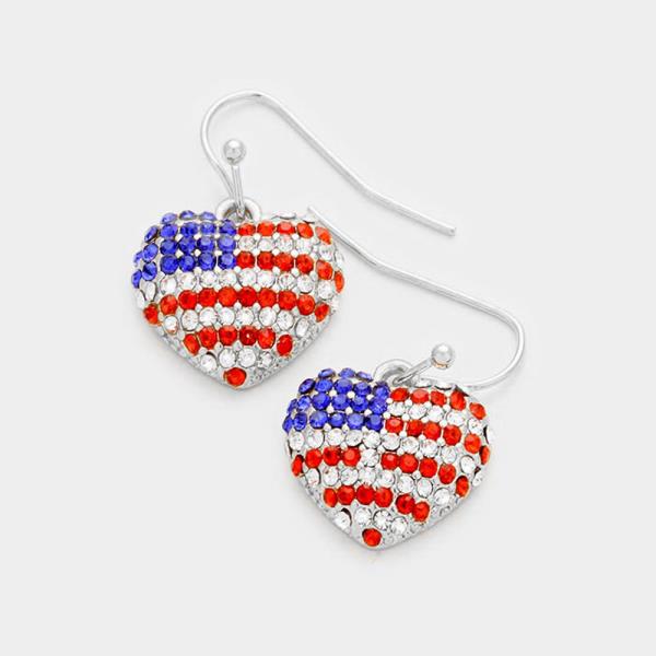 Rhinestone Heart USA Dangle Earring