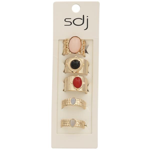 SDJ Textured Multi Stone Ring Set