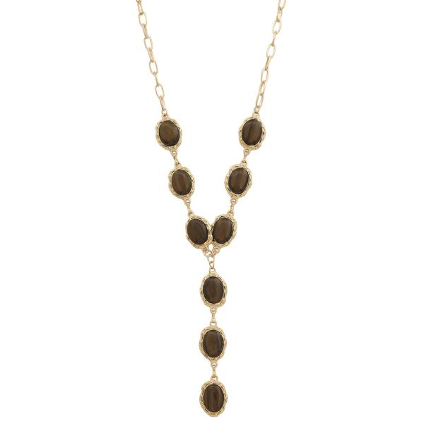 SDJ Y Gemstone Drop Chain Link Necklace