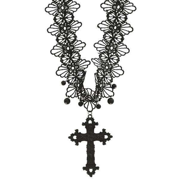 SDJ FLORAL BEADED CROSS PENDANT NECKLACE