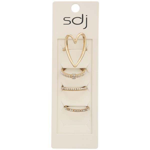 SDJ Rhinestone Metal Heart Multi Ring Set