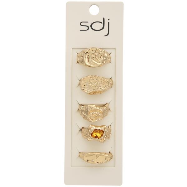 SDJ Hammered Texture Metal Gem Multi Ring Set