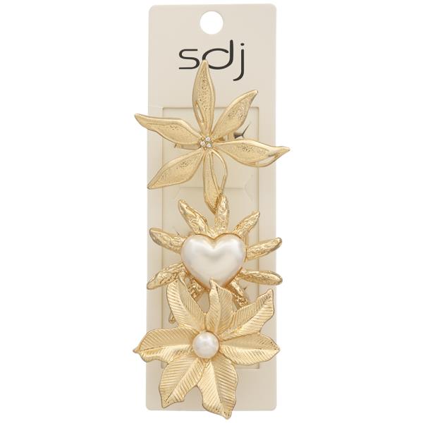 SDJ Textured Blossom Heart Pearl Multi Ring Set