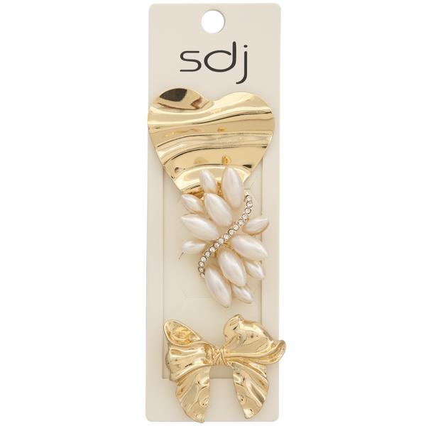 SDJ Heart Pearl Floral Bow Design Multi Ring Set