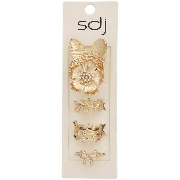 SDJ Floral Bow Textured Butterfly Multi Ring Set