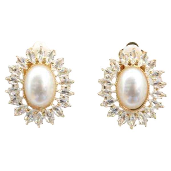CZ Pearl Rhinestone Clip On Earring