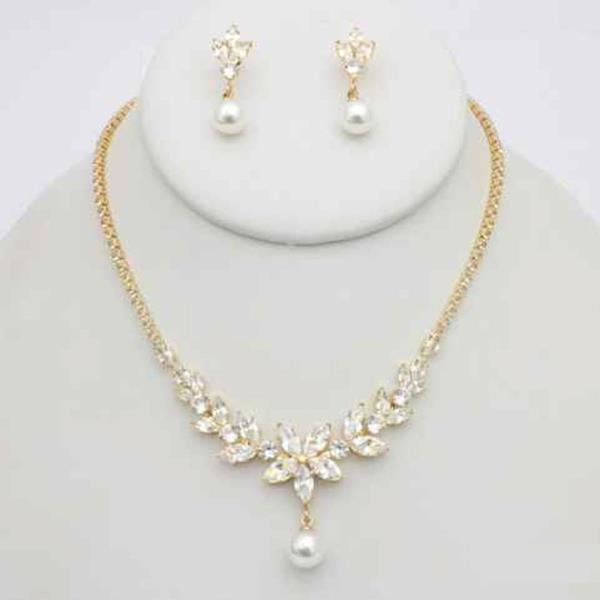 CZ Pearl Drop Necklace Earring Set