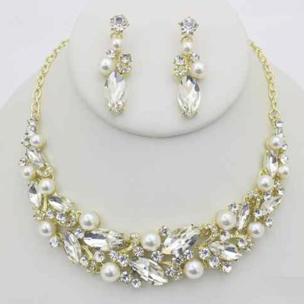 Crystal Stone Floral Necklace Earring Set