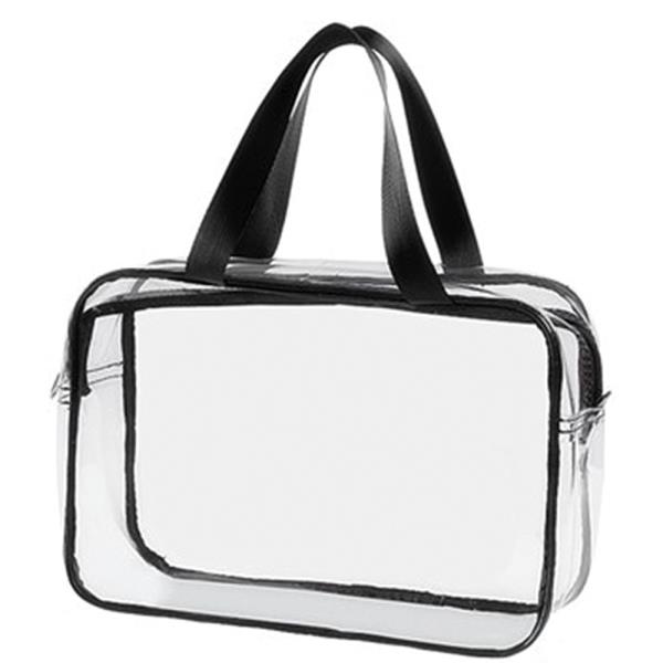 CLEAR BLACK TRIM HANDLE COSMETIC TOTE BAG