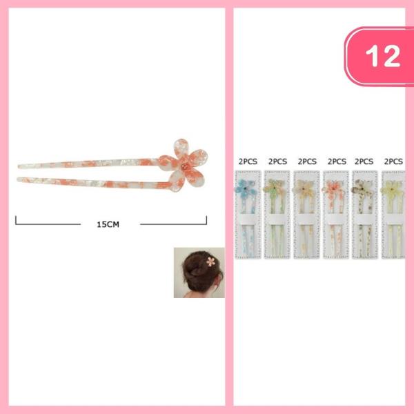 Acrylic Flower Hair Fork Pin (12 Units)