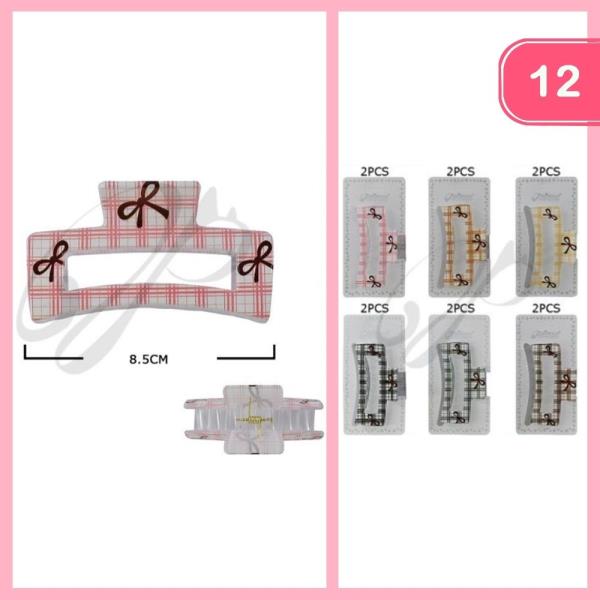 Plaid Bow Detail Hair Claw Clip (12 Units)