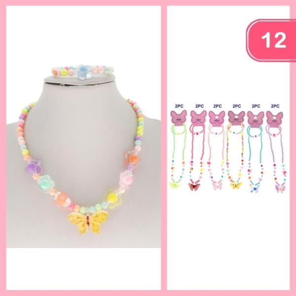 Beaded Butterfly Pendant Necklace (12 Units)