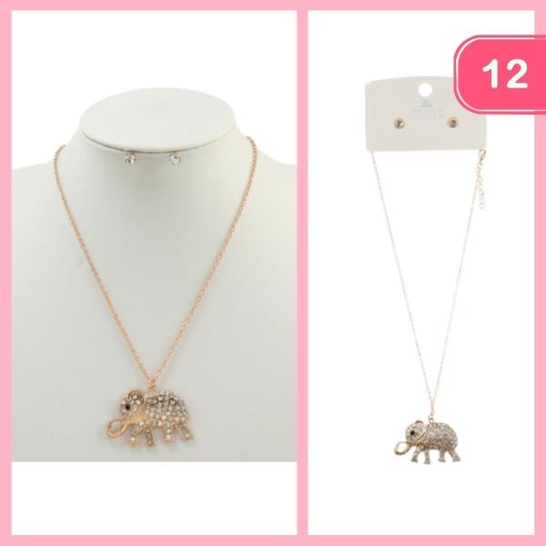 Rhinestone Elephant Necklace Earring (12 Units)