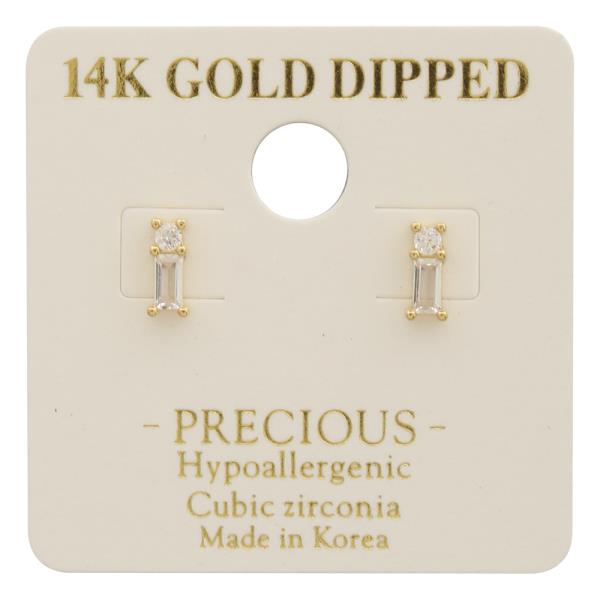14K Gold Dipped CZ Minimalist Duet Earring