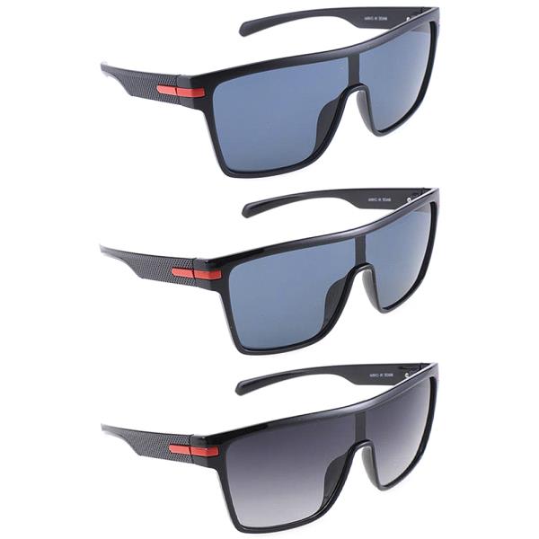 Sporty Shield Red Accent Square Sunglasses 1DZ