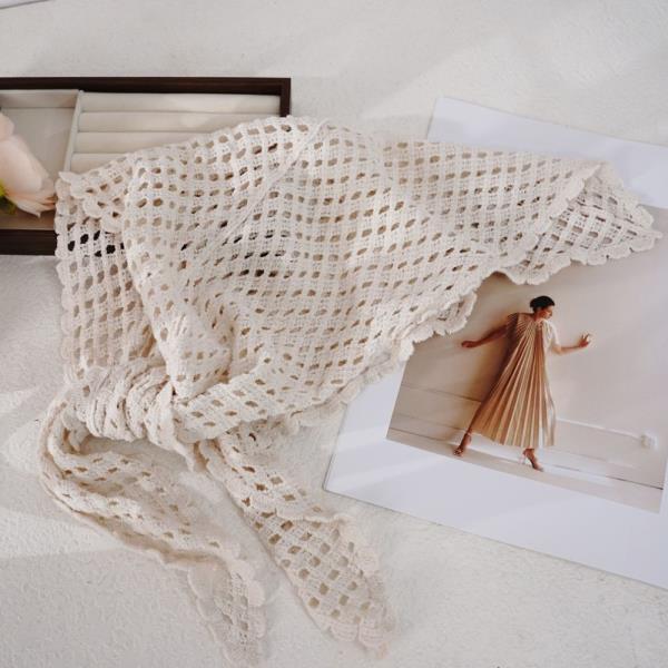 Crochet Lace Triangle Scarf with Ring Set