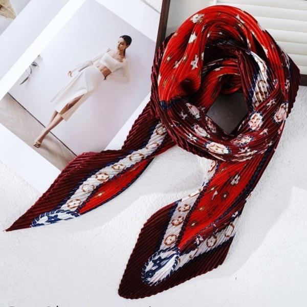 Paisley Border Pleated Satin Bandana Neck Scarf