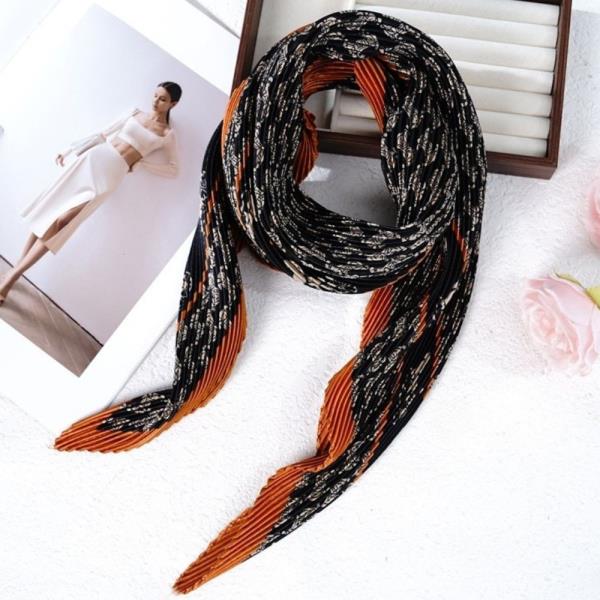 Paisley Pleated Satin Square Bandana Neck Scarf